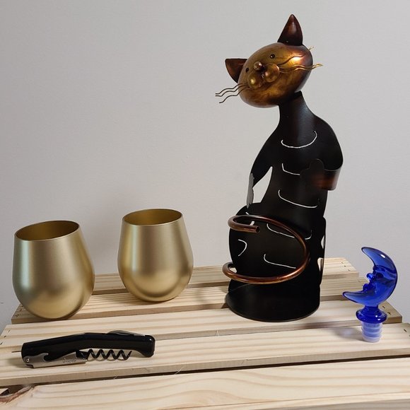 Too-Arts Cat Wine Holder, Wine Glasses, Wine Stopper, Corkscrew – MBHS5 - Picture 2 of 2